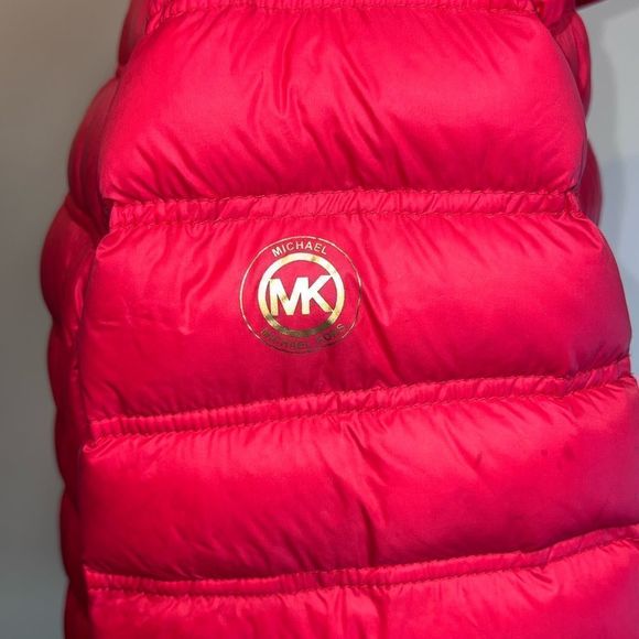 NWOT Michael Kors Red Puffer Packable Down Gold Logo Hooded Jacket Womens Sz XL - Picture 4 of 9